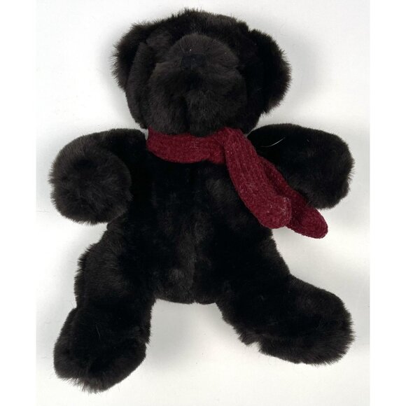 POTTERY BARN 7" Soft Dark Brown Plush Stuffed TEDDY BEAR Toy w/ Maroon Scarf EUC - Picture 3 of 5